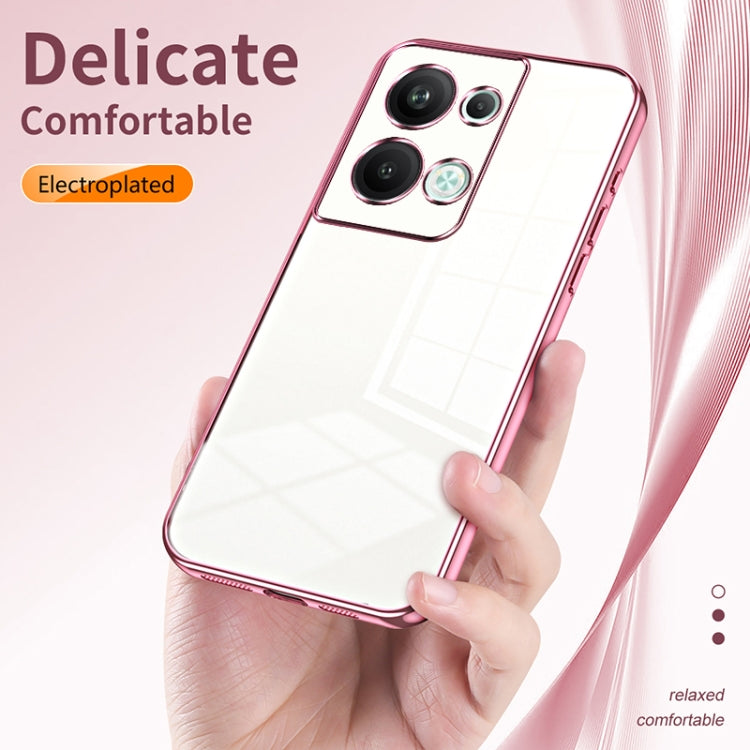 For OPPO Reno9 Pro+ Transparent Plating Fine Hole Phone Case(Blue) - OPPO Cases by buy2fix | Online Shopping UK | buy2fix