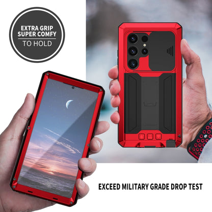 For Samsung Galaxy S24 Ultra 5G R-JUST Sliding Camera Life Waterproof Holder Phone Case(Red) - Galaxy S24 Ultra 5G Cases by R-JUST | Online Shopping UK | buy2fix