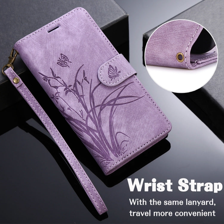 For iPhone 16 Pro Max Orchid Butterfly Embossed Leather Phone Case(Purple) - iPhone 16 Pro Max Cases by buy2fix | Online Shopping UK | buy2fix