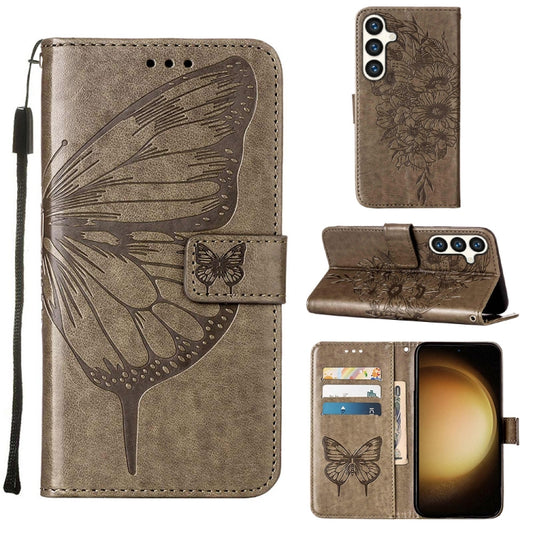 For Samsung Galaxy S24+ 5G Embossed Butterfly Leather Phone Case(Grey) - Galaxy S24+ 5G Cases by buy2fix | Online Shopping UK | buy2fix
