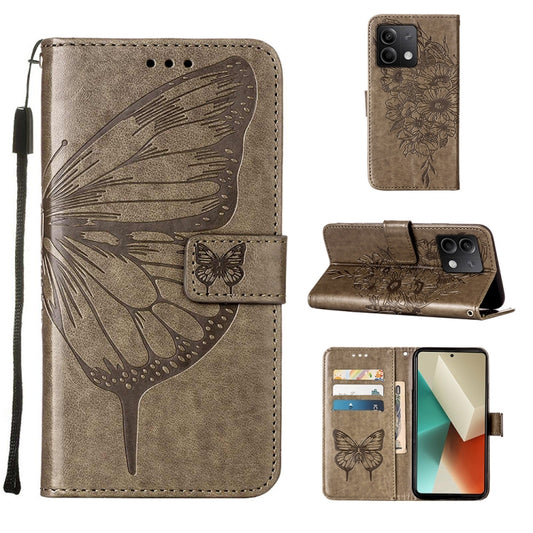 For Xiaomi Redmi Note 13 5G Global Embossed Butterfly Leather Phone Case(Grey) - Note 13 Cases by buy2fix | Online Shopping UK | buy2fix