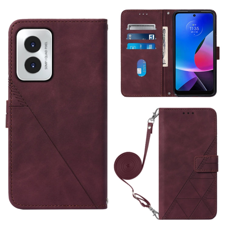 For Motorola Moto G Play 4G 2024 Crossbody 3D Embossed Flip Leather Phone Case(Wine Red) - Motorola Cases by buy2fix | Online Shopping UK | buy2fix