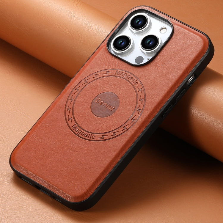 For iPhone 14 Pro Denior Cowhide Texture Leather MagSafe Phone Case(Brown) - iPhone 14 Pro Cases by Denior | Online Shopping UK | buy2fix