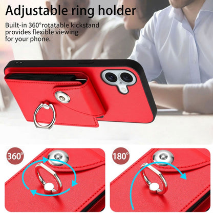 For iPhone 16 Plus Organ Card Bag Ring Holder Phone Case with Long Lanyard(Red) - iPhone 16 Plus Cases by buy2fix | Online Shopping UK | buy2fix