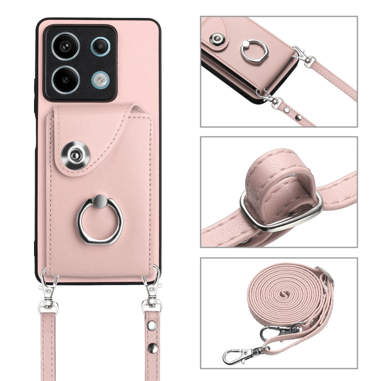 For Xiaomi Redmi Note 13 5G Global Organ Card Bag Ring Holder Phone Case with Long Lanyard(Pink) - Note 13 Cases by buy2fix | Online Shopping UK | buy2fix