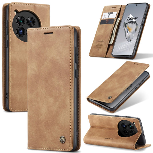 For OnePlus 12 CaseMe 013 Retro Frosted Flip Leather Phone Case(Brown) - OnePlus Cases by CaseMe | Online Shopping UK | buy2fix