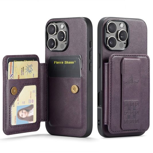 For iPhone 16 Pro Max Fierre Shann Oil Wax Cow Leather Card Holder Back Phone Case(Purple) - iPhone 16 Pro Max Cases by FIERRE SHANN | Online Shopping UK | buy2fix