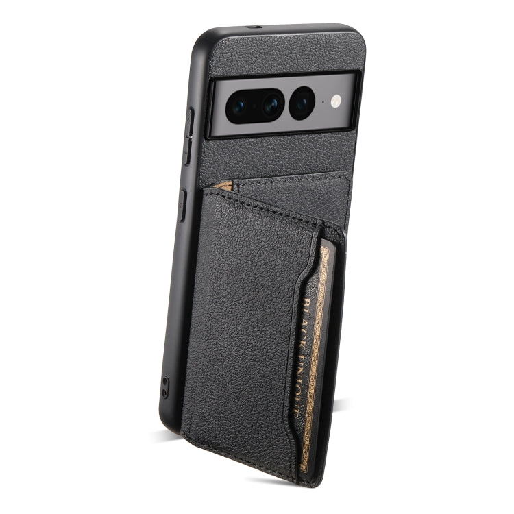 For Google Pixel 7 Pro 5G Calf Texture Card Bag Design Full Coverage Phone Case(Black) - Google Cases by buy2fix | Online Shopping UK | buy2fix