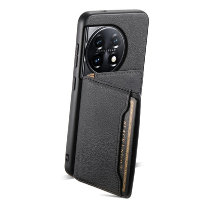 For OnePlus 11 Calf Texture Card Bag Design Full Coverage Phone Case(Black) - OnePlus Cases by buy2fix | Online Shopping UK | buy2fix