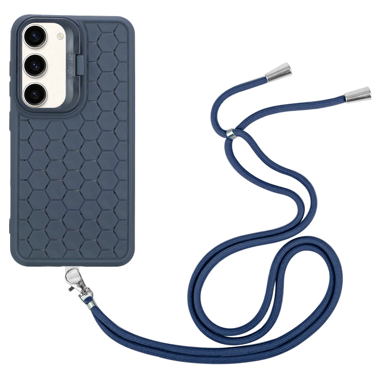 For Samsung Galaxy S23+ 5G Honeycomb Radiating Lens Holder Magsafe Phone Case with Lanyard(Blue) - Galaxy S23+ 5G Cases by buy2fix | Online Shopping UK | buy2fix