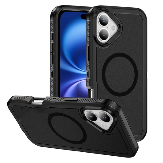 For iPhone 16 Guard Magsafe Magnetic Ring Matte Phone Case(Black) - iPhone 16 Cases by buy2fix | Online Shopping UK | buy2fix