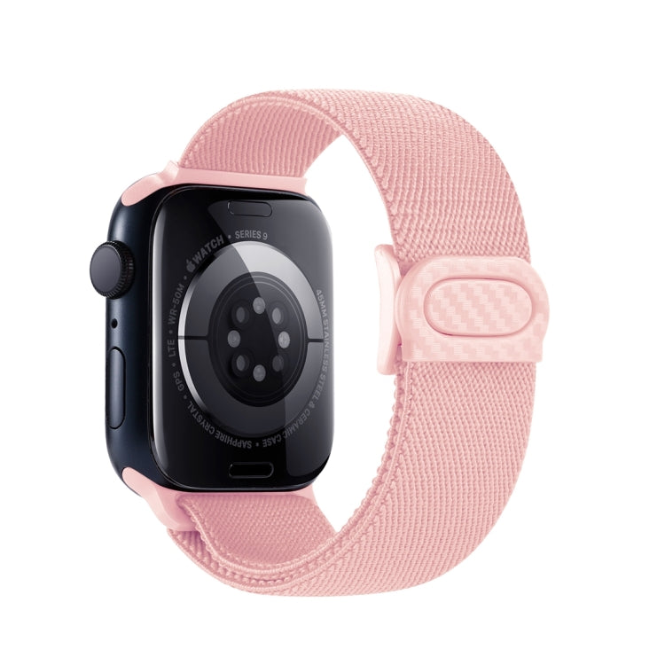 For Apple Watch Ultra 49mm Carbon Fiber Texture Snap Buckle Nylon Watch Band(Pink) - Watch Bands by buy2fix | Online Shopping UK | buy2fix