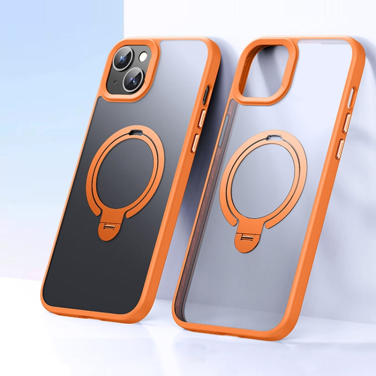 For iPhone 14 / 13 Double Ring MagSafe Magnetic Holder Phone Case(Matte Orange) - iPhone 14 Cases by buy2fix | Online Shopping UK | buy2fix