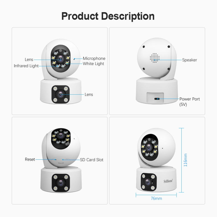 SriHome SH049 2MP + 2MP Humanoid Tracking Smart Night Vision Dual Lens HD IP Camera(AU Plug) - Wireless Camera by SriHome | Online Shopping UK | buy2fix