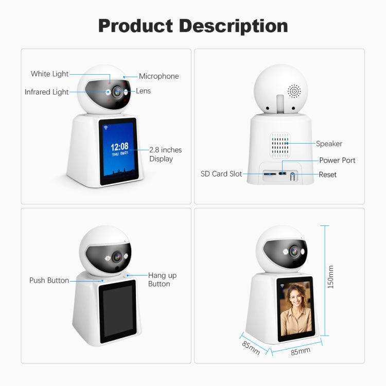 Srihome SH053 2MP 2.8 inch IPS Screen Smart IP Camera Baby Monitor(US Plug) - Baby Monitor by SriHome | Online Shopping UK | buy2fix