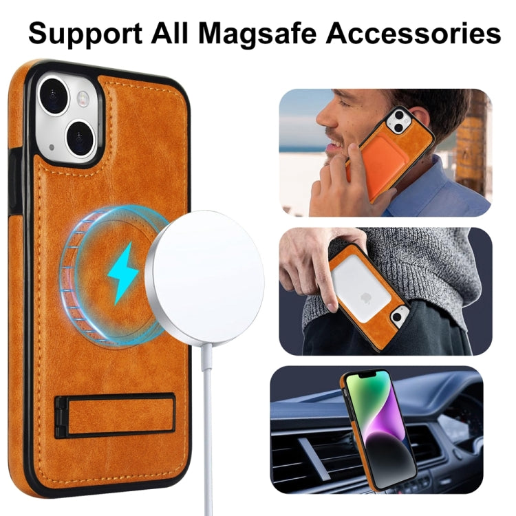 For iPhone 13 Retro Leather Invisible Stand MagSafe Phone Case(Yellow) - iPhone 13 Cases by buy2fix | Online Shopping UK | buy2fix