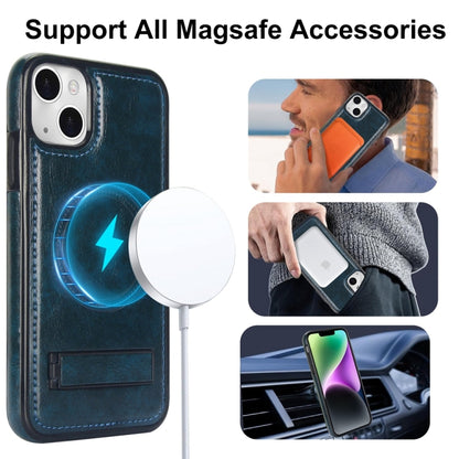 For iPhone 13 mini Retro Leather Invisible Stand MagSafe Phone Case(Blue) - iPhone 13 mini Cases by buy2fix | Online Shopping UK | buy2fix