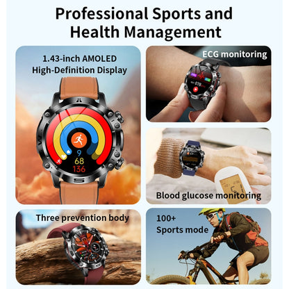 ET482 1.43 inch AMOLED Screen Sports Smart Watch Support Bluethooth Call /  ECG Function(Black Silicone Band) - Smart Watches by buy2fix | Online Shopping UK | buy2fix