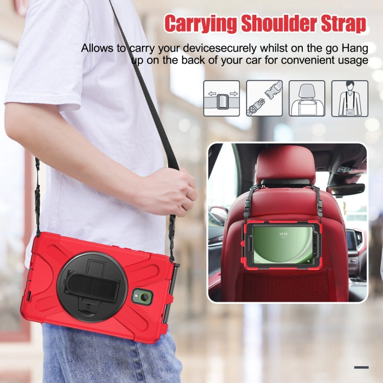 For Samsung Galaxy Tab Active5 X300 Rotary Grip Silicone Hybrid PC Tablet Case with Shoulder Strap(Red) - Other Galaxy Tab PC by buy2fix | Online Shopping UK | buy2fix