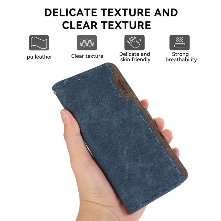 For Samsung Galaxy S24+ 5G ABEEL Color Block Magnetic RFID Leather Phone Case(Blue-Brown) - Galaxy S24+ 5G Cases by buy2fix | Online Shopping UK | buy2fix