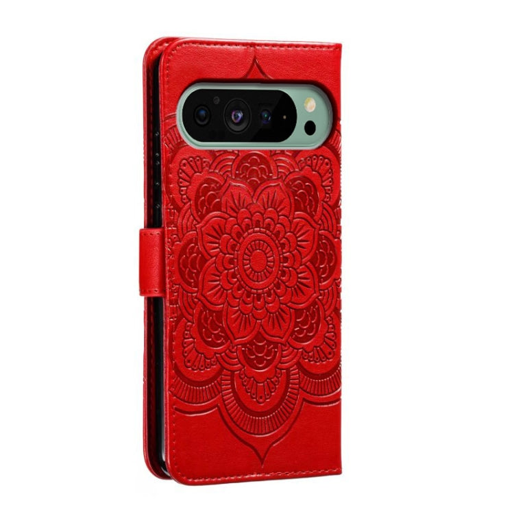 For Google Pixel 9 Sun Mandala Embossing Pattern Phone Leather Case(Red) - Google Cases by buy2fix | Online Shopping UK | buy2fix