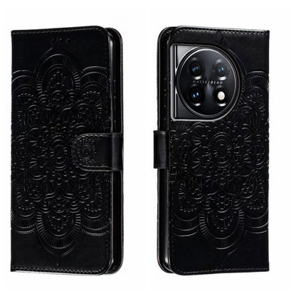 For OnePlus 11 Sun Mandala Embossing Pattern Phone Leather Case(Black) - OnePlus Cases by buy2fix | Online Shopping UK | buy2fix