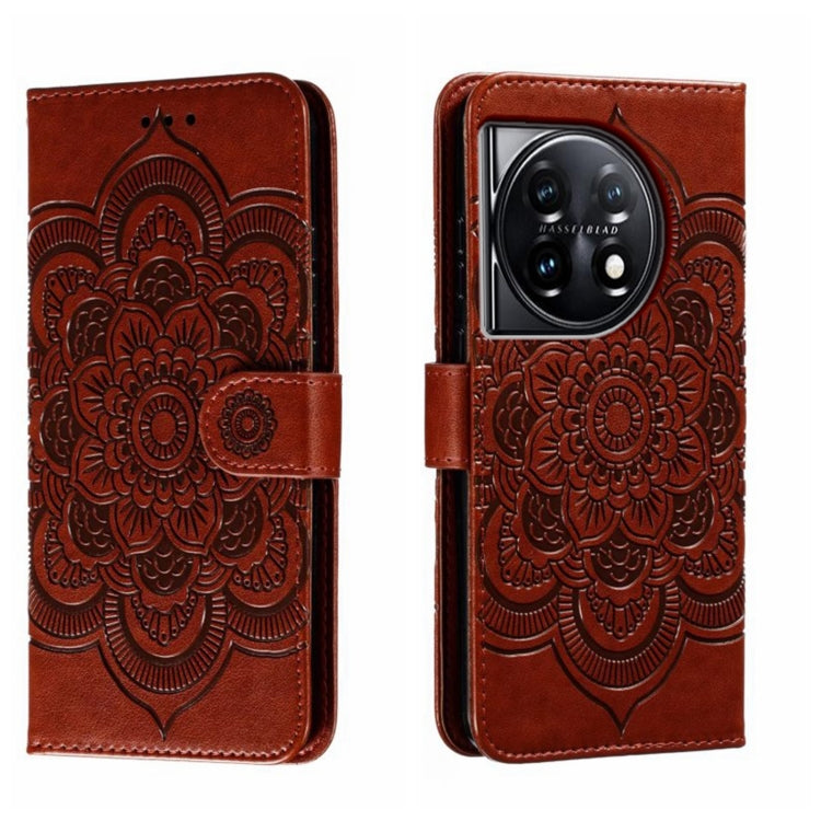 For OnePlus 11 Sun Mandala Embossing Pattern Phone Leather Case(Brown) - OnePlus Cases by buy2fix | Online Shopping UK | buy2fix