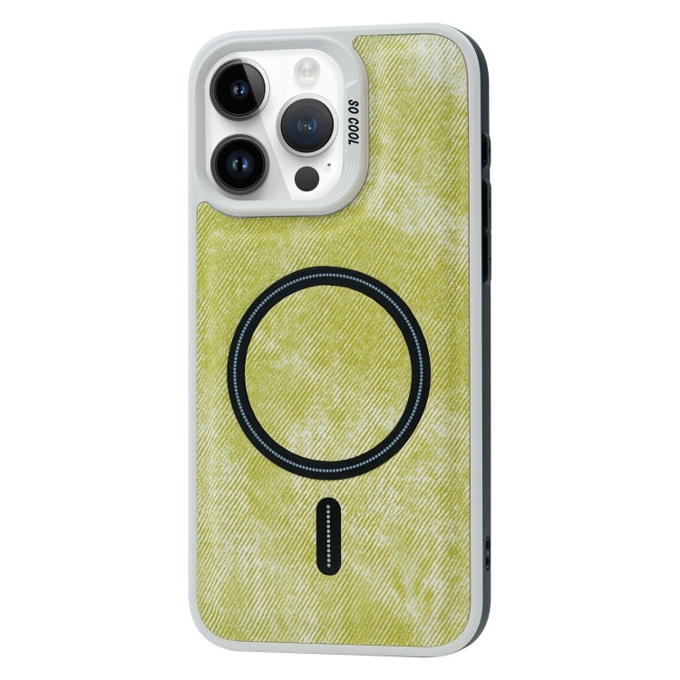 For iPhone 15 Pro Max Contrast Color Denim MagSafe Magnetic Phone Case(Yellow Green) - iPhone 15 Pro Max Cases by buy2fix | Online Shopping UK | buy2fix