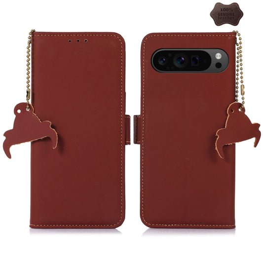 For Google Pixel 9 Pro Genuine Leather Magnetic RFID Leather Phone Case(Coffee) - Google Cases by buy2fix | Online Shopping UK | buy2fix