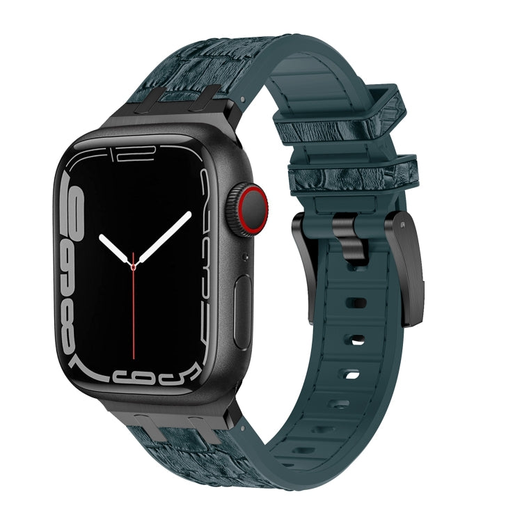 For Apple Watch SE 2023 40mm Crocodile Texture Liquid Silicone Watch Band(Black Deep Green) - Watch Bands by buy2fix | Online Shopping UK | buy2fix