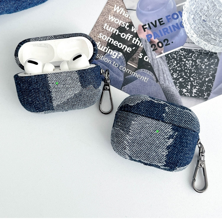 For AirPods 3 Stitching Denim Cloth Bluetooth Earphone Protective Case(Grid) - For AirPods 3 by buy2fix | Online Shopping UK | buy2fix