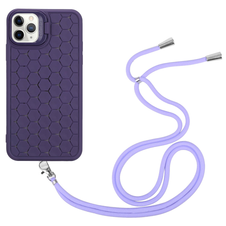 For iPhone 16 Pro Honeycomb Radiating Holder TPU Phone Case with Lanyard(Purple) - iPhone 16 Pro Cases by buy2fix | Online Shopping UK | buy2fix