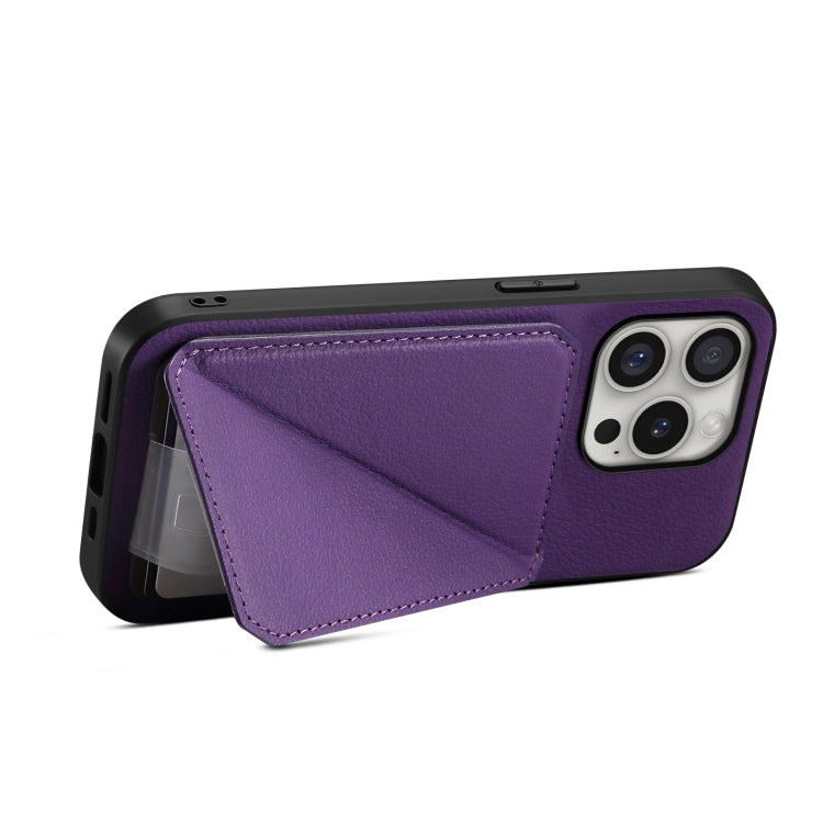 For iPhone 16 Pro Max D04 Calf Texture Dual Card Slot Holder Phone Case(Purple) - iPhone 16 Pro Max Cases by buy2fix | Online Shopping UK | buy2fix