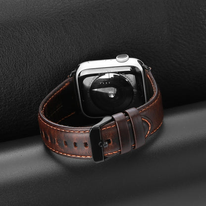 For Apple Watch SE 2023 44mm DUX DUCIS Business Genuine Leather Watch Strap(Coffee) - Watch Bands by DUX DUCIS | Online Shopping UK | buy2fix