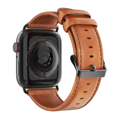 For Apple Watch Series 7 41mm DUX DUCIS Business Genuine Leather Watch Strap(Khaki) - Watch Bands by DUX DUCIS | Online Shopping UK | buy2fix