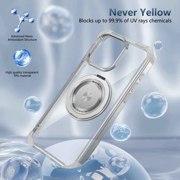 For iPhone 12 Pro Gold Shield CD Pattern MagSafe Magnetic Phone Case with Rotating Stand(Transparent) - iPhone 12 / 12 Pro Cases by buy2fix | Online Shopping UK | buy2fix