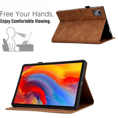 For Lenovo Tab M11 / Xiaoxin Pad 11 2024 Tower Embossed Leather Smart Tablet Case(Brown) - Lenovo by buy2fix | Online Shopping UK | buy2fix