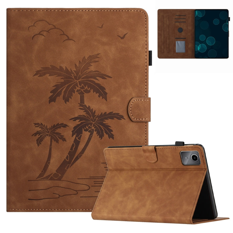 For Lenovo Tab M11/Xiaoxin Pad 11 2024 Coconut Tree Embossed Smart Leather Tablet Case(Brown) - Lenovo by buy2fix | Online Shopping UK | buy2fix