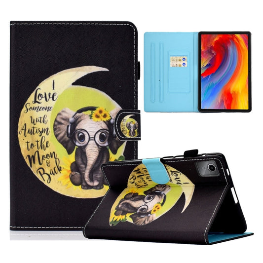 For Lenovo Tab M11 / Xiaoxin Pad 11 2024 Colored Drawing Sewing Pen Slot Leather Tablet Case(Moon Baby Elephant) - Lenovo by buy2fix | Online Shopping UK | buy2fix