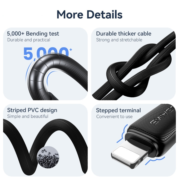 USAMS US-SJ689 USB to 8 Pin 2.4A Striped Fast Charge Data Cable, Length:1m(White) - Normal Style Cable by USAMS | Online Shopping UK | buy2fix