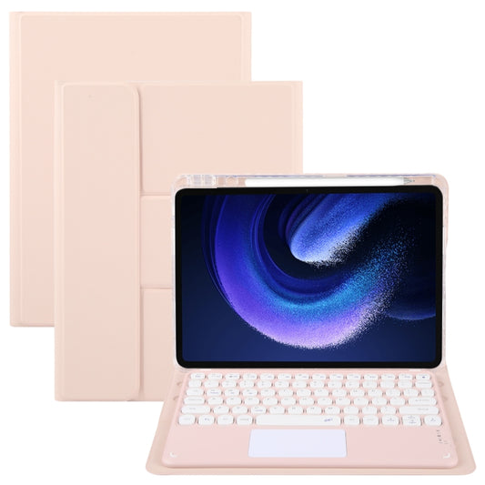 For Xiaomi Pad 6 Round Button Bluetooth Keyboard Rotatable Holder Leather Case with Touchpad(Rose Gold) - Others Keyboard by buy2fix | Online Shopping UK | buy2fix