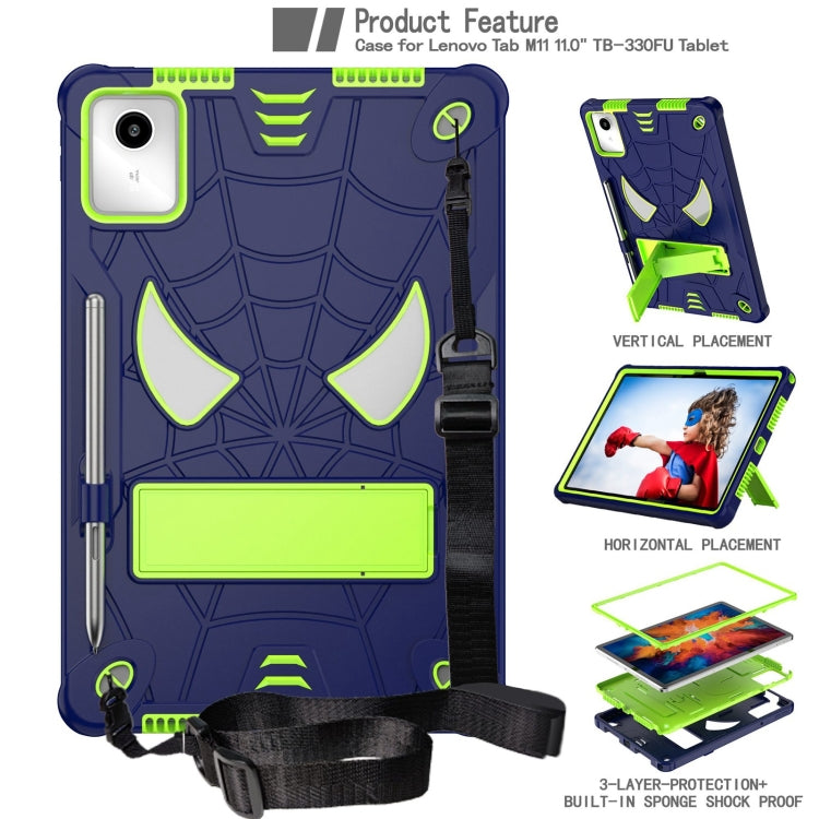 For Lenovo Tab M11/ Xiaoxin Pad 11 2024 Fold-Holder Spider Silicone Hybrid PC Tablet Case(Navy Yellow Green) - Lenovo by buy2fix | Online Shopping UK | buy2fix