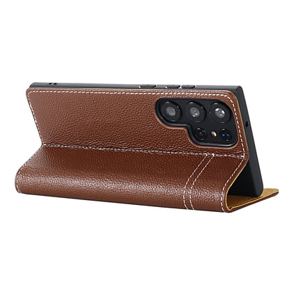 For Samsung Galaxy S24+ 5G GEBEI Top-grain Horizontal Flip Leather Phone Case(Brown) - Galaxy S24+ 5G Cases by GEBEI | Online Shopping UK | buy2fix