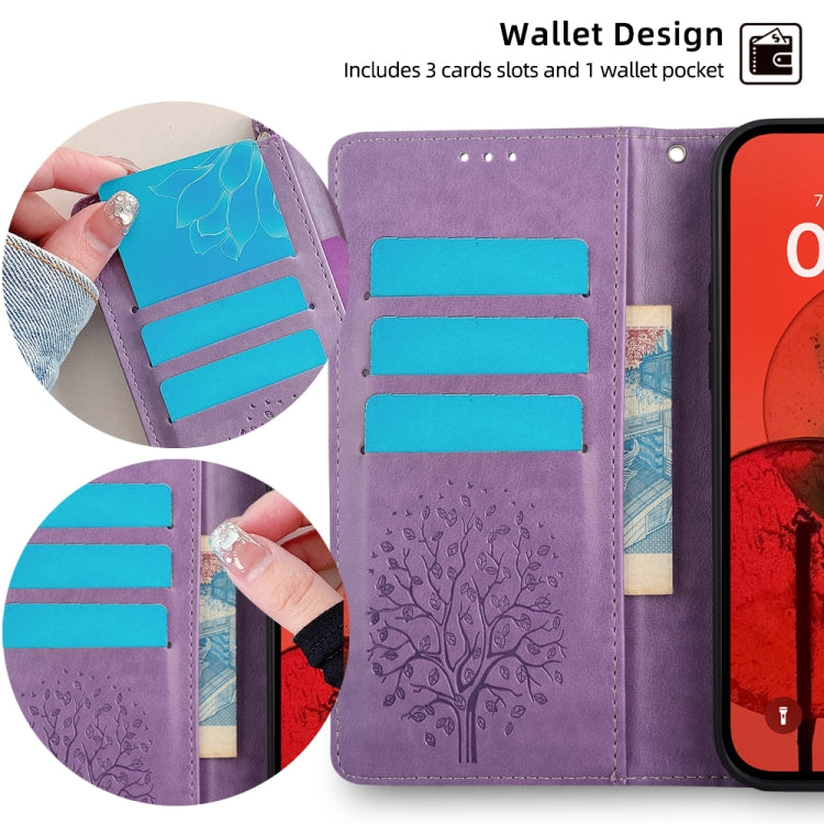 For OnePlus 11 Tree & Deer Embossed Leather Phone Case(Purple) - OnePlus Cases by buy2fix | Online Shopping UK | buy2fix