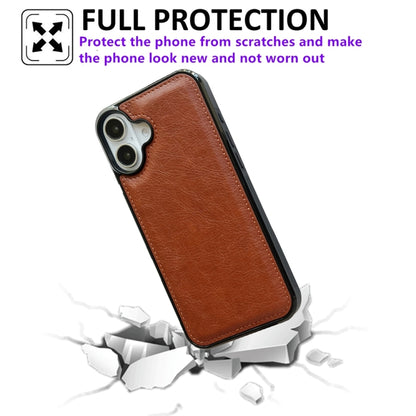 For iPhone 16 Plus Cowhide Texture Back Cover Phone Case(Brown) - iPhone 16 Plus Cases by buy2fix | Online Shopping UK | buy2fix