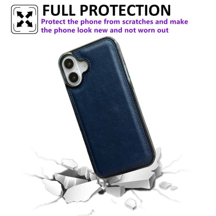 For iPhone 16 Cowhide Texture Back Cover Phone Case(Royal Blue) - iPhone 16 Cases by buy2fix | Online Shopping UK | buy2fix