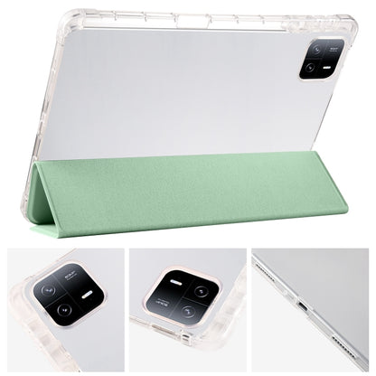 For iPad Pro 11 2024 3-fold Clear TPU Smart Leather Tablet Case with Pen Slot(Green) - iPad Pro 11 2024 Cases by buy2fix | Online Shopping UK | buy2fix