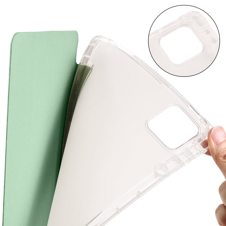 For iPad Air 11 2024 3-fold Clear TPU Smart Leather Tablet Case with Pen Slot(Green) - iPad Air 11 2024 Cases by buy2fix | Online Shopping UK | buy2fix