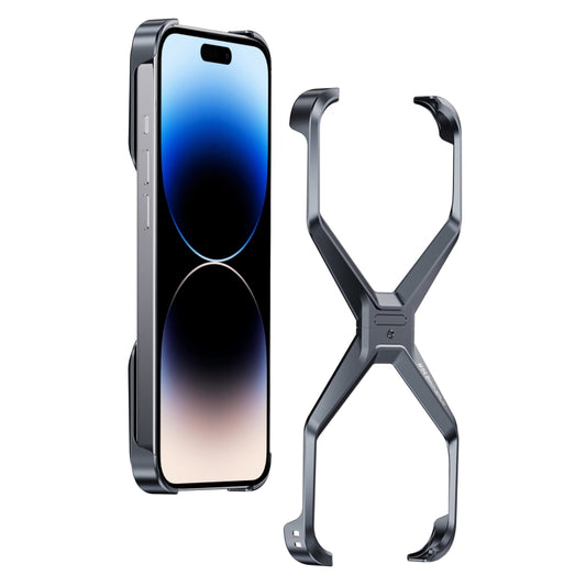 For iPhone 13 Pro Max / 14 Pro Max Frameless X-shaped Metal Phone Case(Grey) - iPhone 14 Pro Max Cases by buy2fix | Online Shopping UK | buy2fix