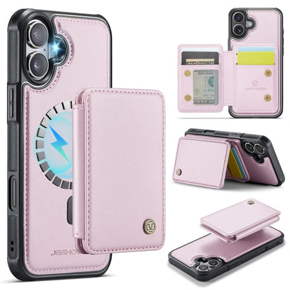 For iPhone 16 JEEHOOD J05 Business Magnetic Style RFID Leather Phone Case(Pink) - iPhone 16 Cases by JEEHOOD | Online Shopping UK | buy2fix